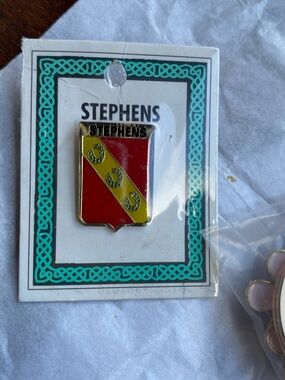 Stephens Family Crest Shield Pin - Red & Gold Enamel